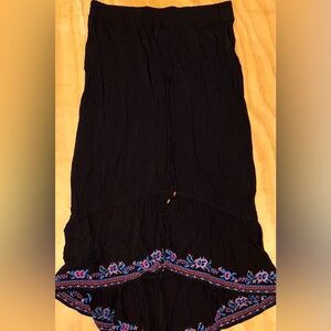 Time And Tru Maxi Skirt Womens Medium Black Floral Embroidered Drawstring Boho